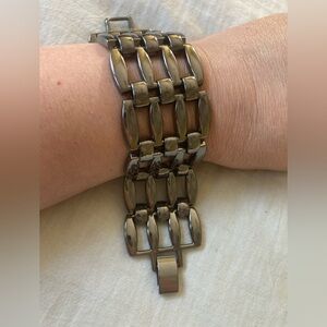 Gun Metal Panel Link Wide Bracelet‎ Fold Over Clasp